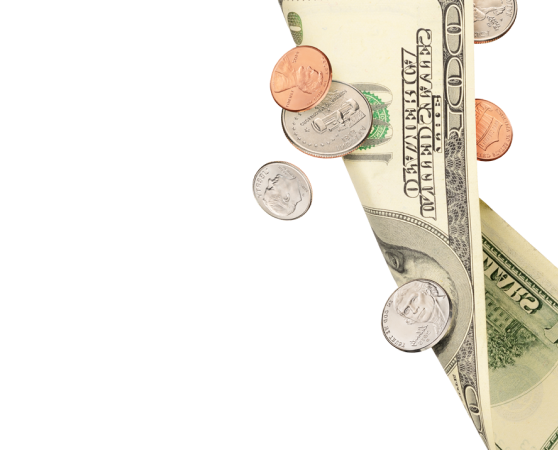 US dollars and coins
